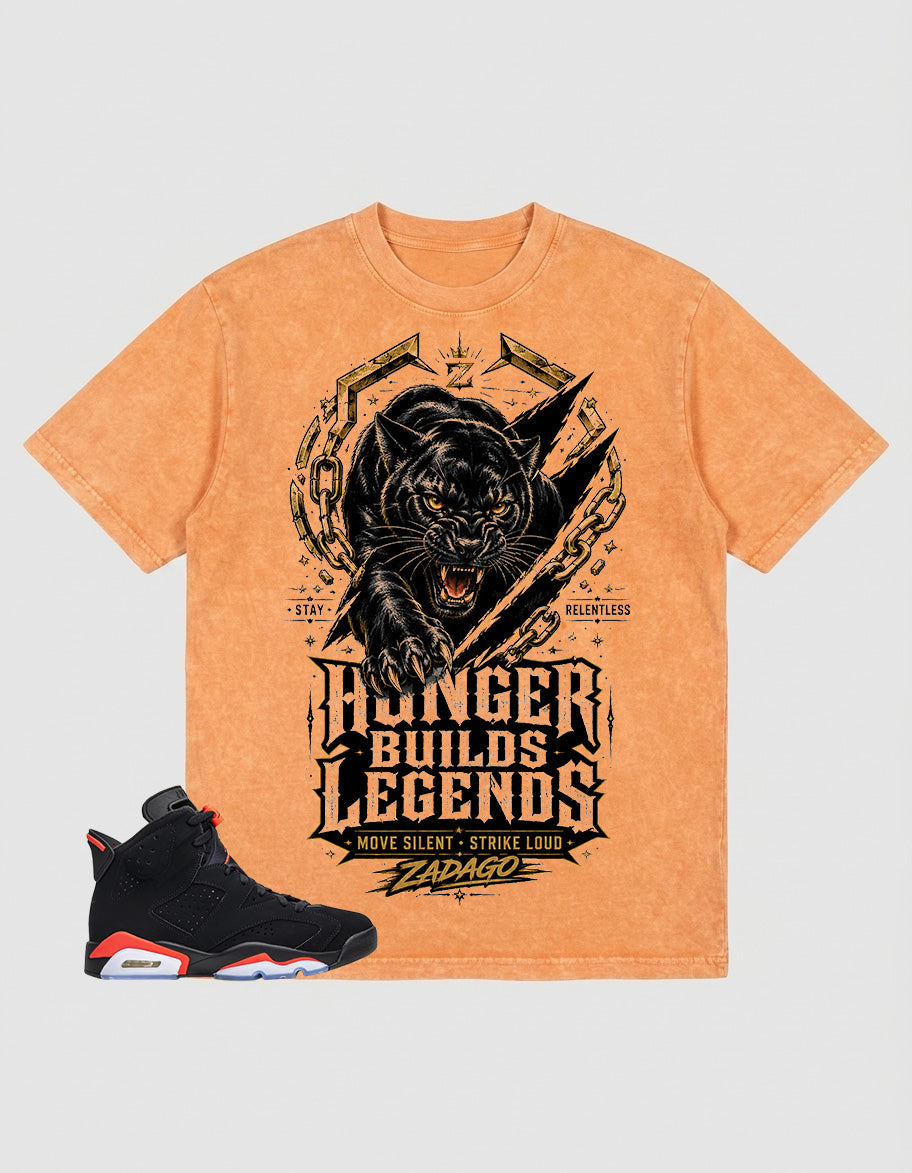 Washed T-shirt Hunger Builds Legends | Zadago