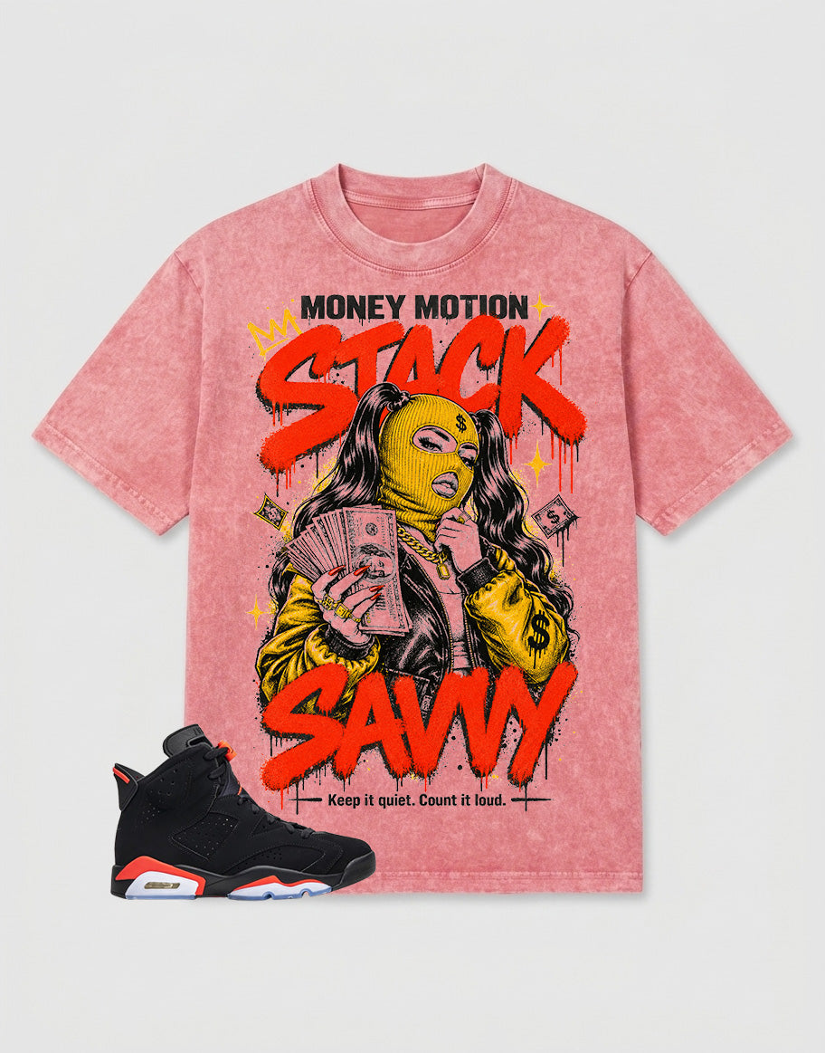 Washed T-shirt Money Motion Stack Savvy | Zadago