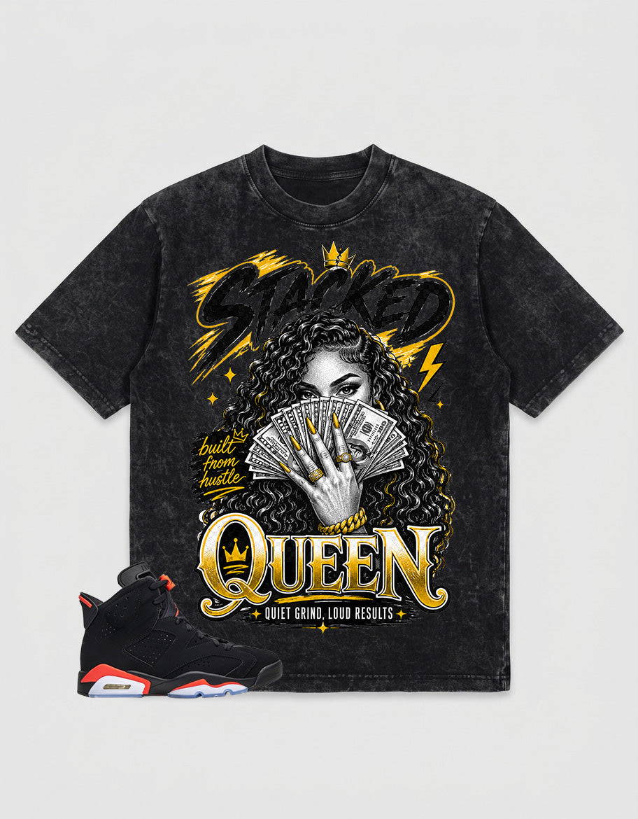 Washed T-shirt Stacked Queen  | Zadago