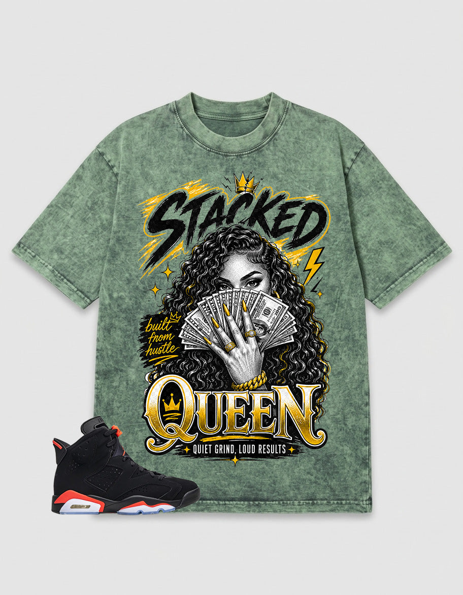 Washed T-shirt Stacked Queen  | Zadago