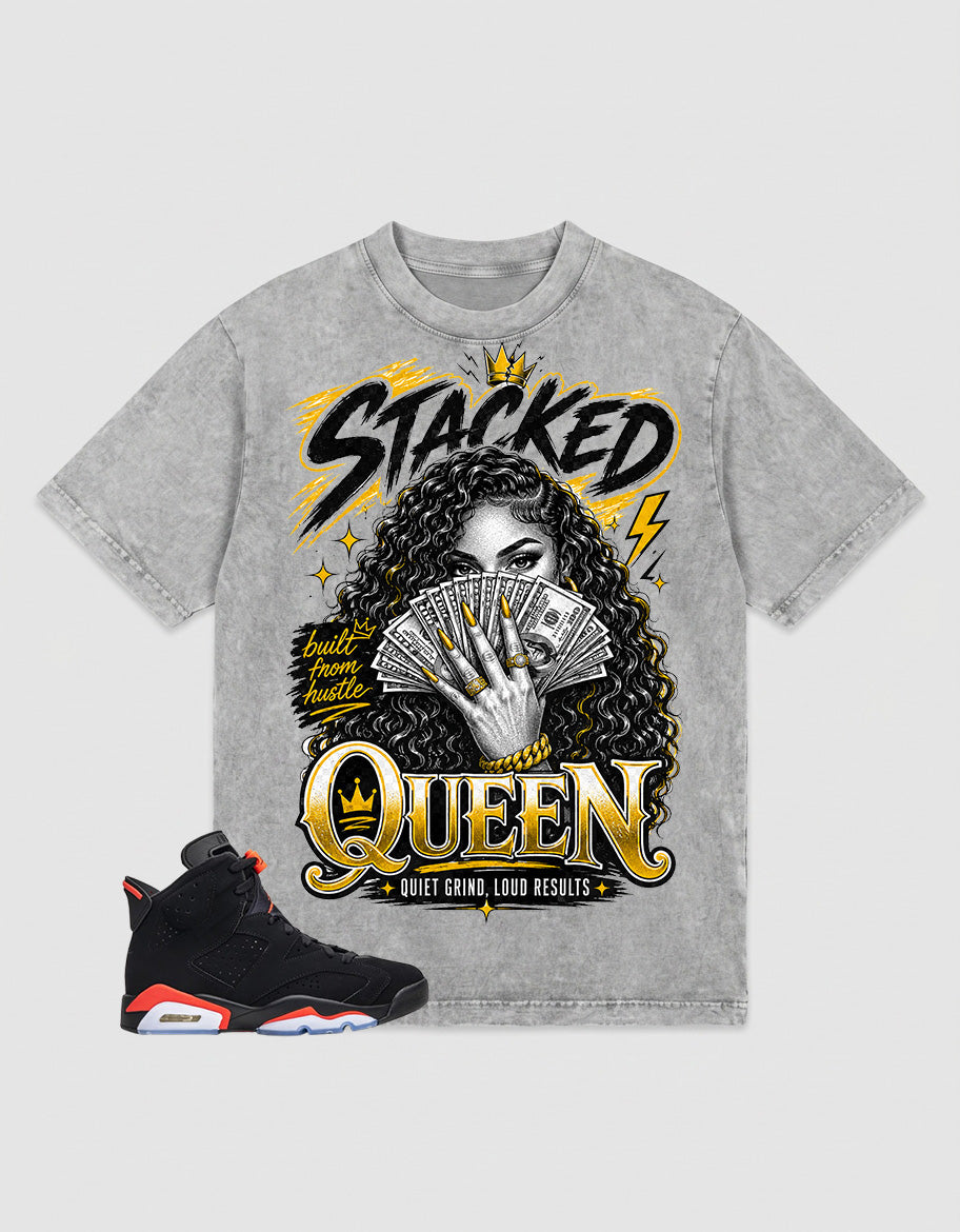 Washed T-shirt Stacked Queen  | Zadago