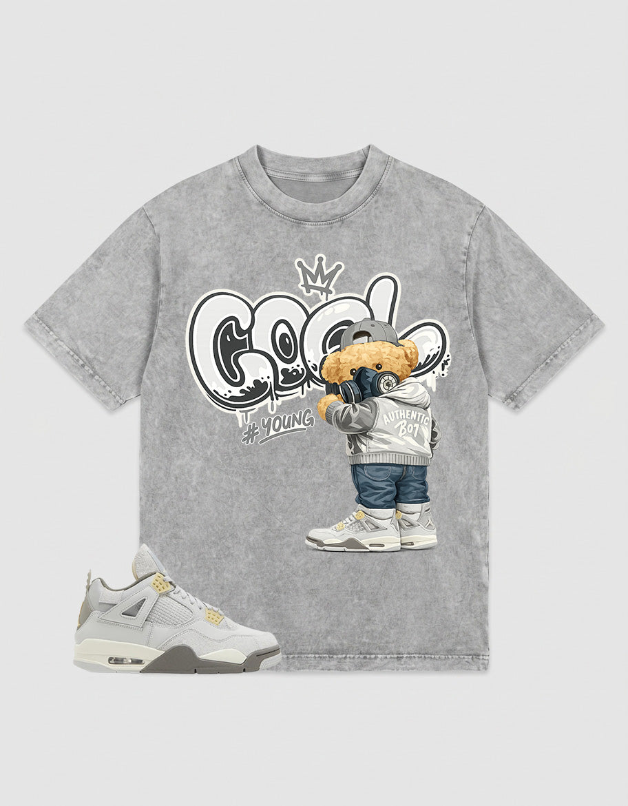 Grey Photon Dust 4s Zadago Washed Shirt - Cool Boy Graphic