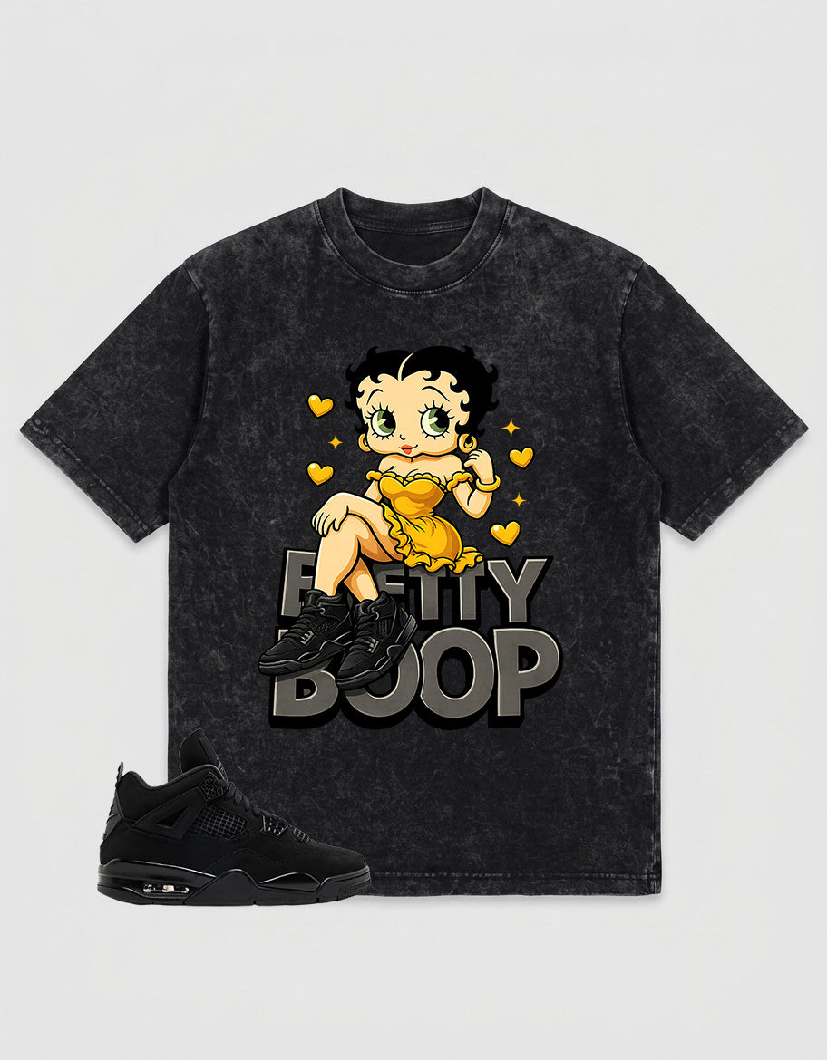 Black Cat 4s Zadago Washed T-shirt Betty Boop Graphic