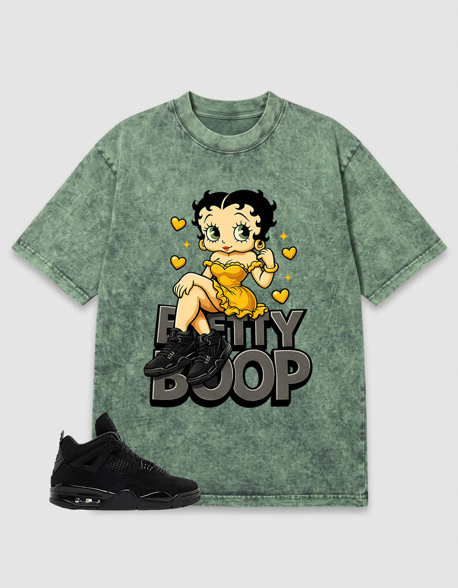 Black Cat 4s Zadago Washed T-shirt Betty Boop Graphic