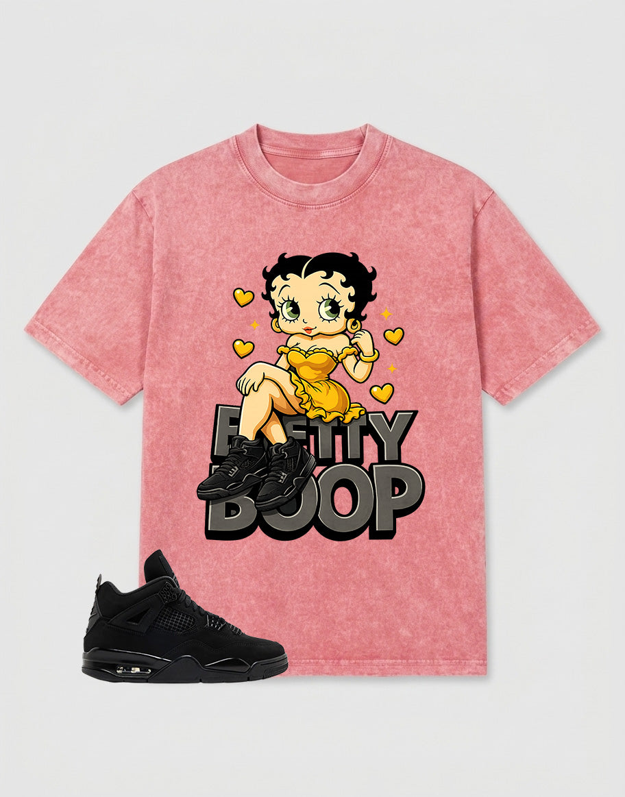 Black Cat 4s Zadago Washed T-shirt Betty Boop Graphic