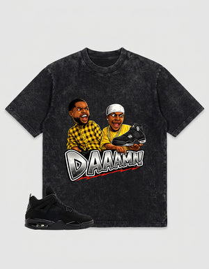 Black Cat 4s Washed T-shirt - Daaamn Sneaker Graphic