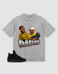 Black Cat 4s Washed T-shirt - Daaamn Sneaker Graphic