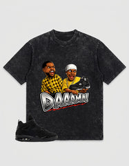 Black Cat 4s Washed T-shirt - Daaamn Sneaker Graphic