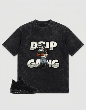 Black Cat 4s Zadago Washed T-shirt Drip Gang Graphic