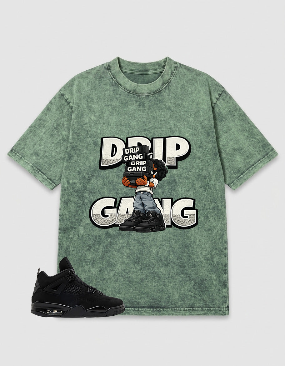 Black Cat 4s Zadago Washed T-shirt Drip Gang Graphic