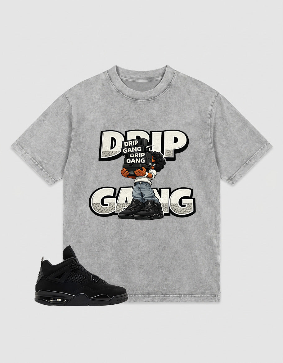 Black Cat 4s Zadago Washed T-shirt Drip Gang Graphic