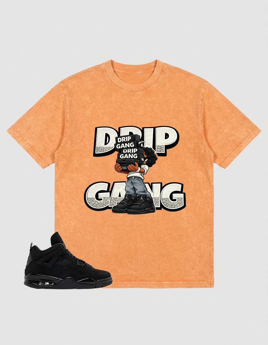 Black Cat 4s Zadago Washed T-shirt Drip Gang Graphic