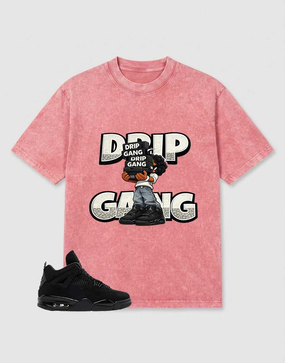 Black Cat 4s Zadago Washed T-shirt Drip Gang Graphic