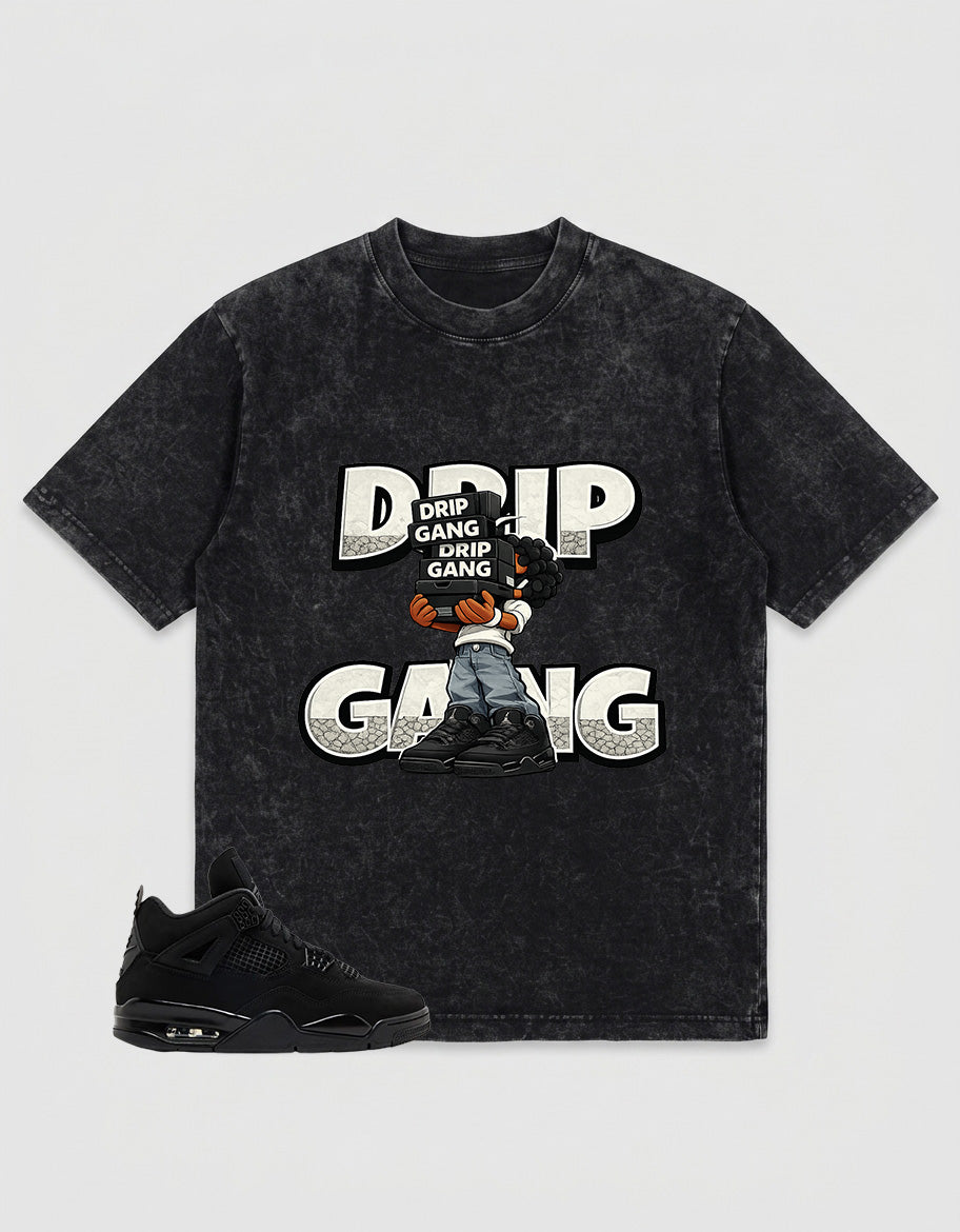 Black Cat 4s Zadago Washed T-shirt Drip Gang Graphic
