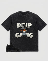 Black Cat 4s Zadago Washed T-shirt Drip Gang Graphic