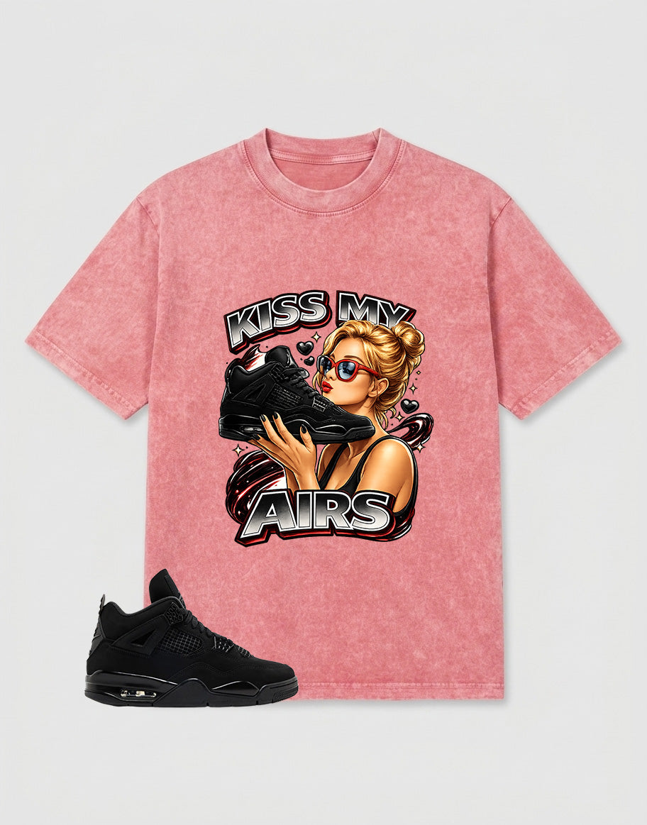 Black Cat 4s Zadago Washed T-shirt Kiss My Airs Graphic