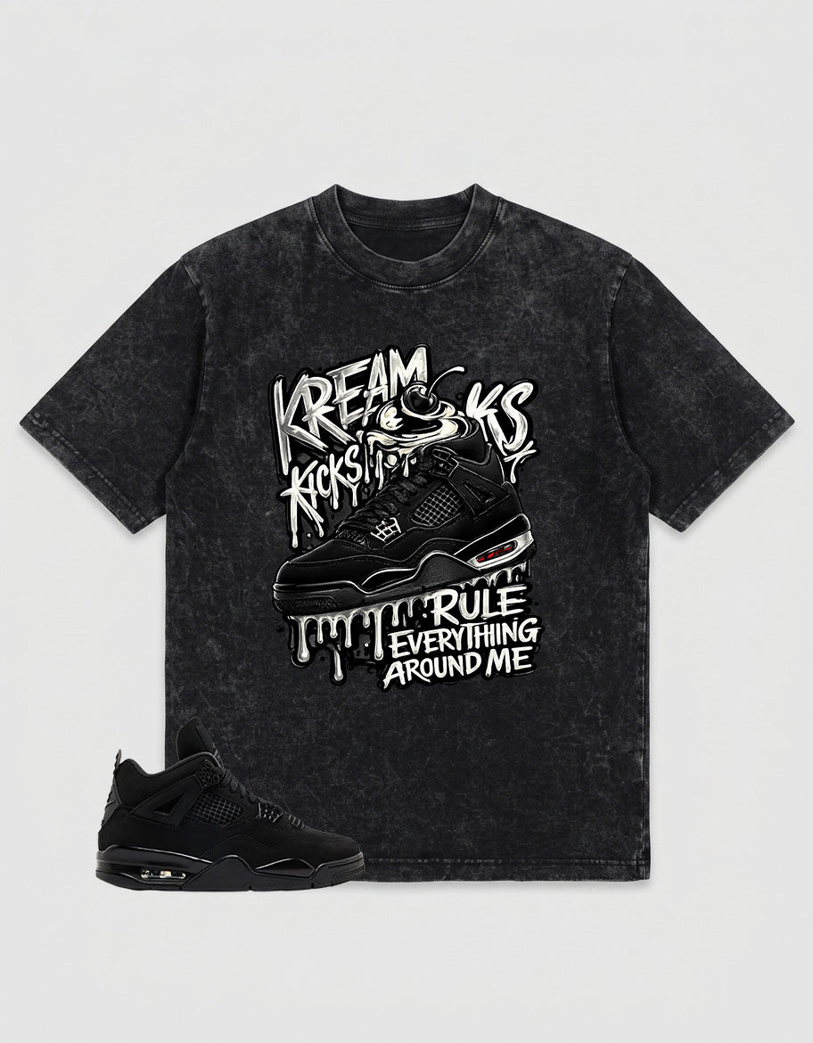 Washed T-shirt to Match Black Cat 4s - Kream Kicks Shirt