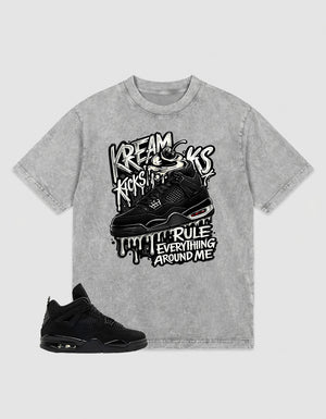 Washed T-shirt to Match Black Cat 4s - Kream Kicks Shirt