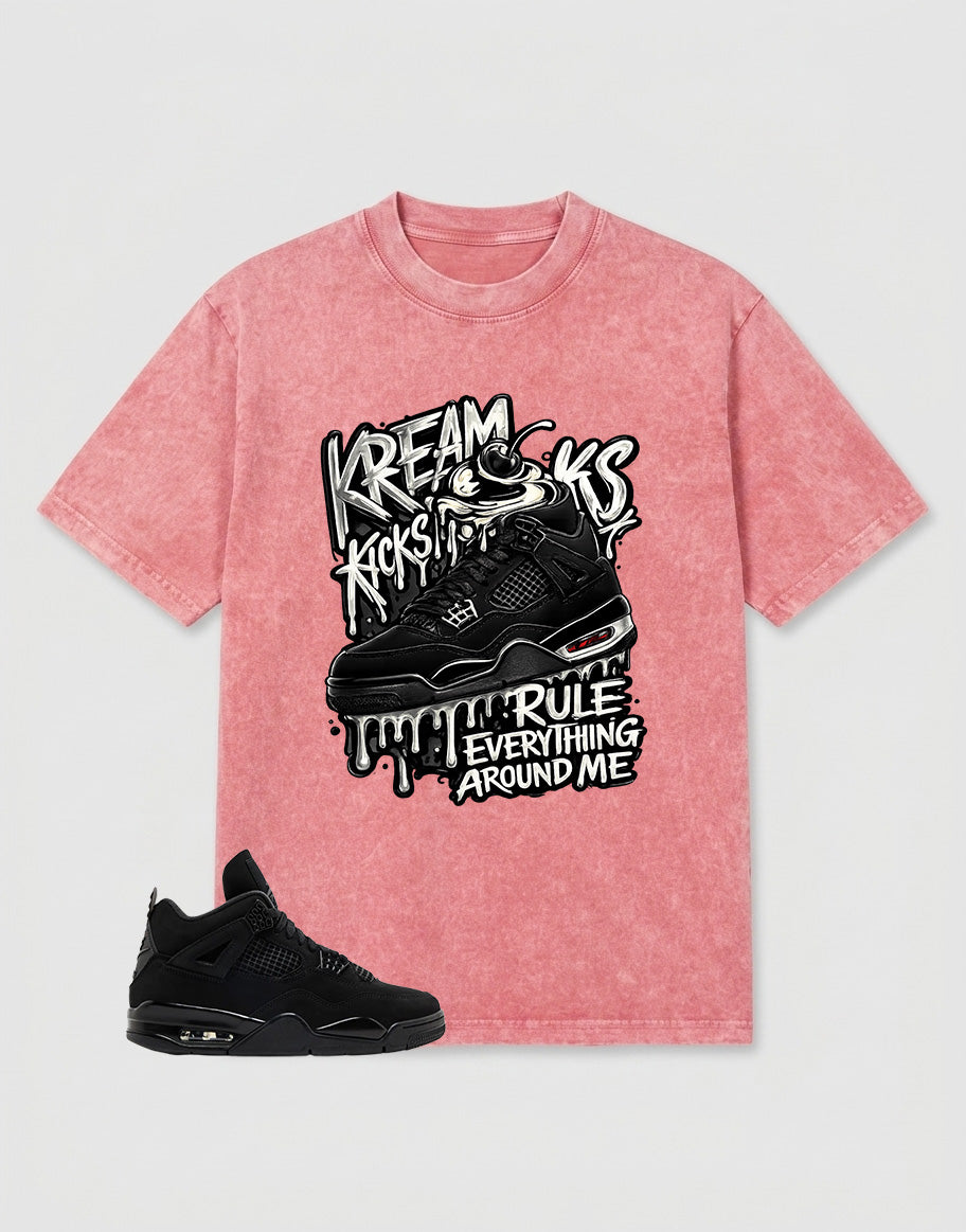 Washed T-shirt to Match Black Cat 4s - Kream Kicks Shirt