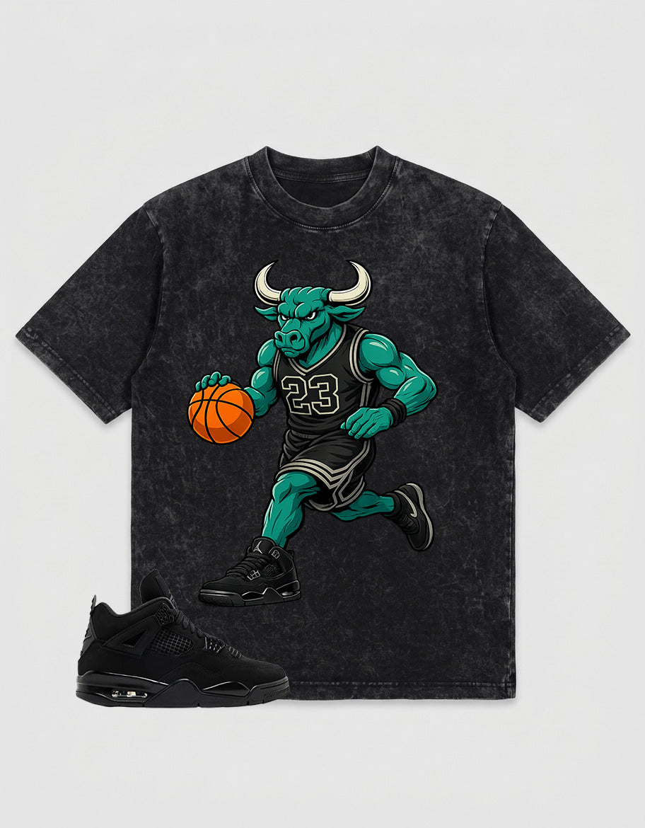 Black Cat 4s Zadago Washed T-shirt Raging Bull Graphic