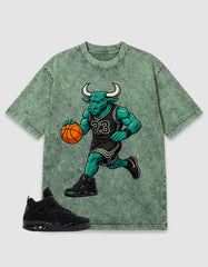 Black Cat 4s Zadago Washed T-shirt Raging Bull Graphic