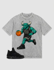 Black Cat 4s Zadago Washed T-shirt Raging Bull Graphic