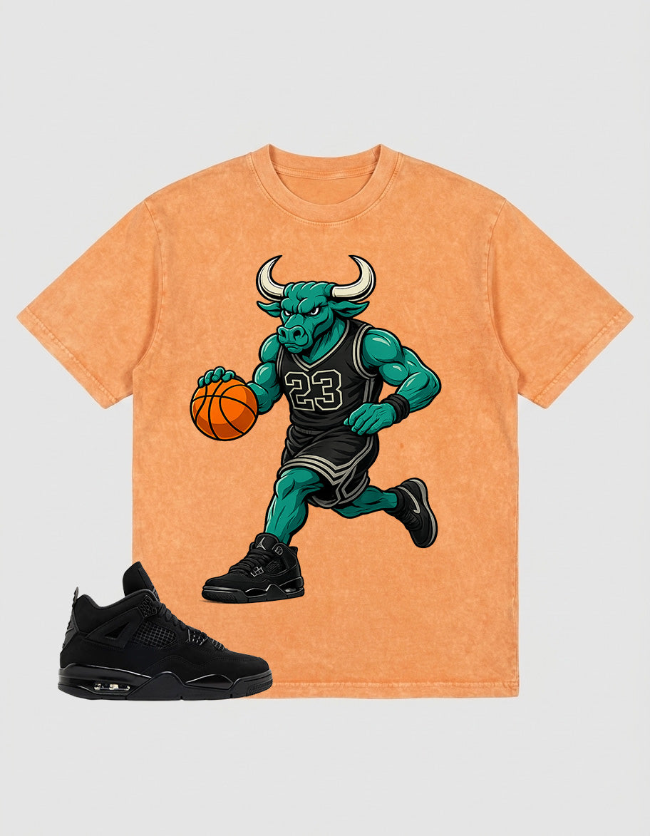 Black Cat 4s Zadago Washed T-shirt Raging Bull Graphic
