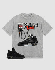 Black Cat 4s Washed T-shirt - Sneakerhead Blood Graphic