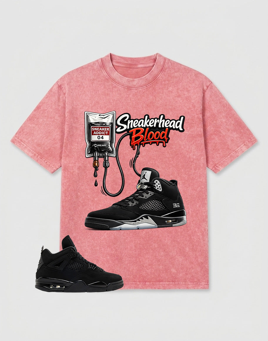 Black Cat 4s Washed T-shirt - Sneakerhead Blood Graphic