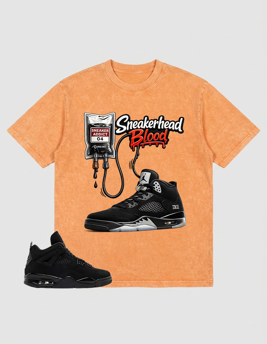 Black Cat 4s Washed T-shirt - Sneakerhead Blood Graphic