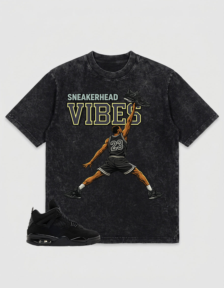 Black Cat 4s Zadago Washed T-shirt Sneakerhead Vibes Graphic