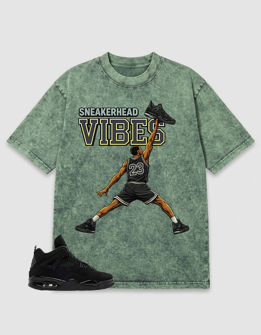Black Cat 4s Zadago Washed T-shirt Sneakerhead Vibes Graphic