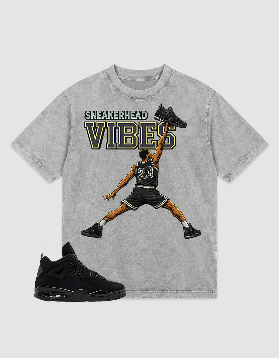 Black Cat 4s Zadago Washed T-shirt Sneakerhead Vibes Graphic