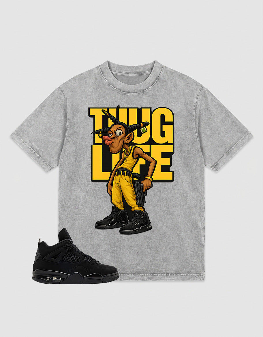 Black Cat 4s Zadago Washed T-shirt Thug Life Graphic