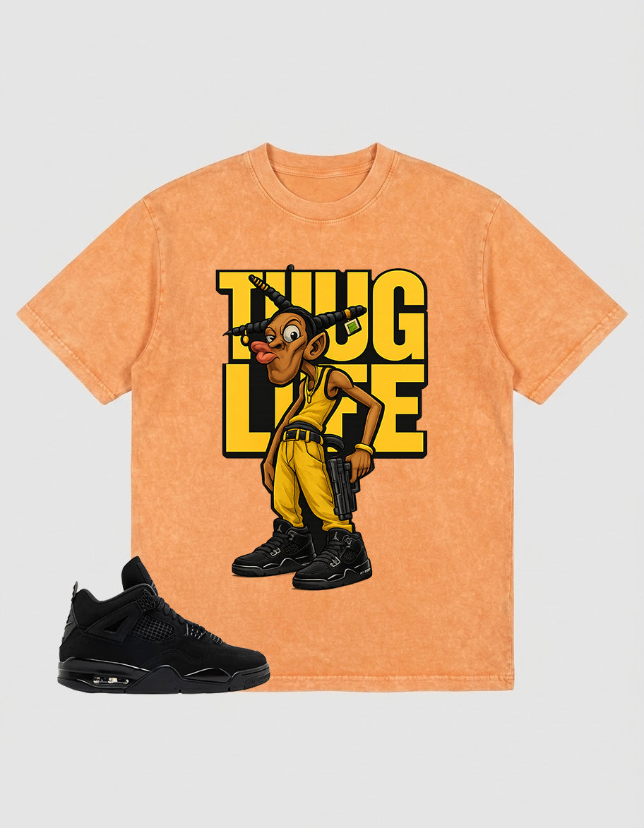 Black Cat 4s Zadago Washed T-shirt Thug Life Graphic