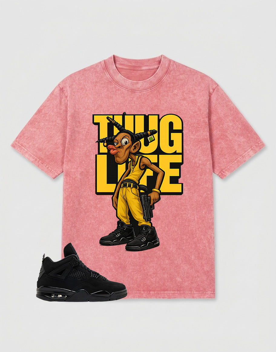 Black Cat 4s Zadago Washed T-shirt Thug Life Graphic