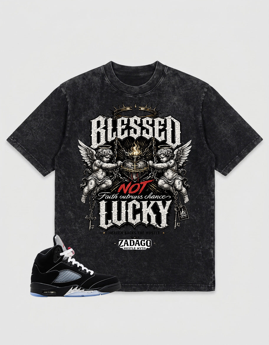 Washed T-shirt to Match Metallic Reimagined 5s - Blessed Not Lucky Graphic