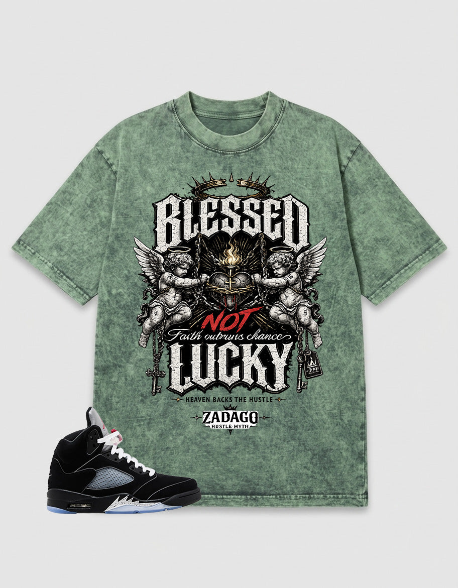 Washed T-shirt to Match Metallic Reimagined 5s - Blessed Not Lucky Graphic