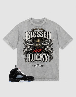 Washed T-shirt to Match Metallic Reimagined 5s - Blessed Not Lucky Graphic