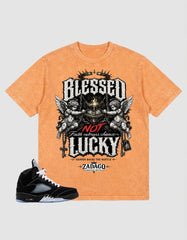 Washed T-shirt to Match Metallic Reimagined 5s - Blessed Not Lucky Graphic