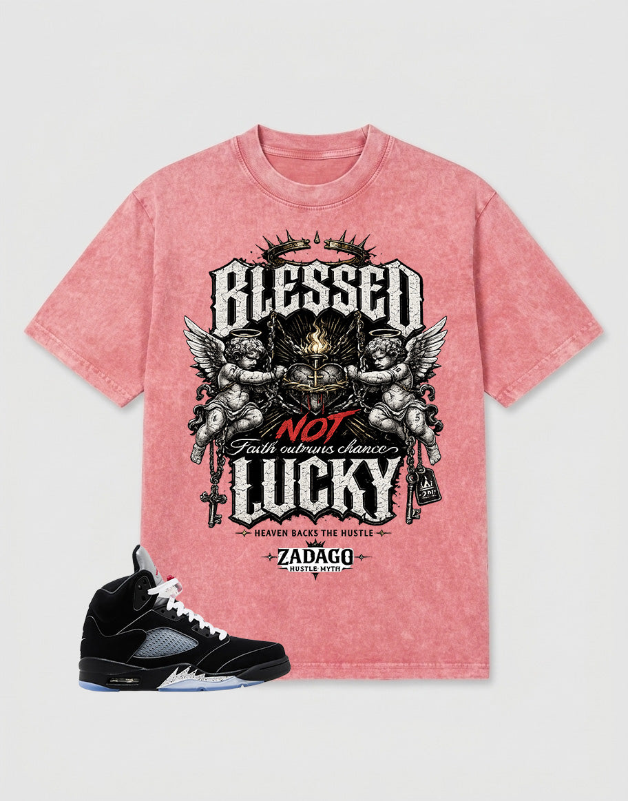 Washed T-shirt to Match Metallic Reimagined 5s - Blessed Not Lucky Graphic