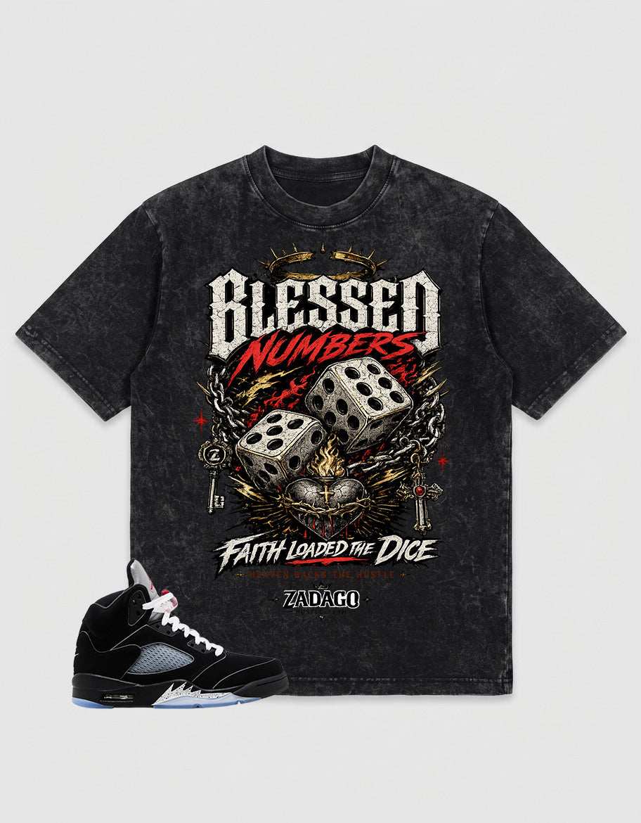 Washed T-shirt to Match Metallic Reimagined 5s - Blessed Numbers Graphic