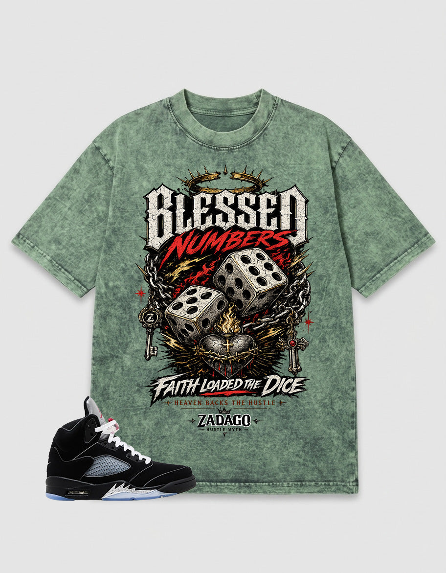 Washed T-shirt to Match Metallic Reimagined 5s - Blessed Numbers Graphic