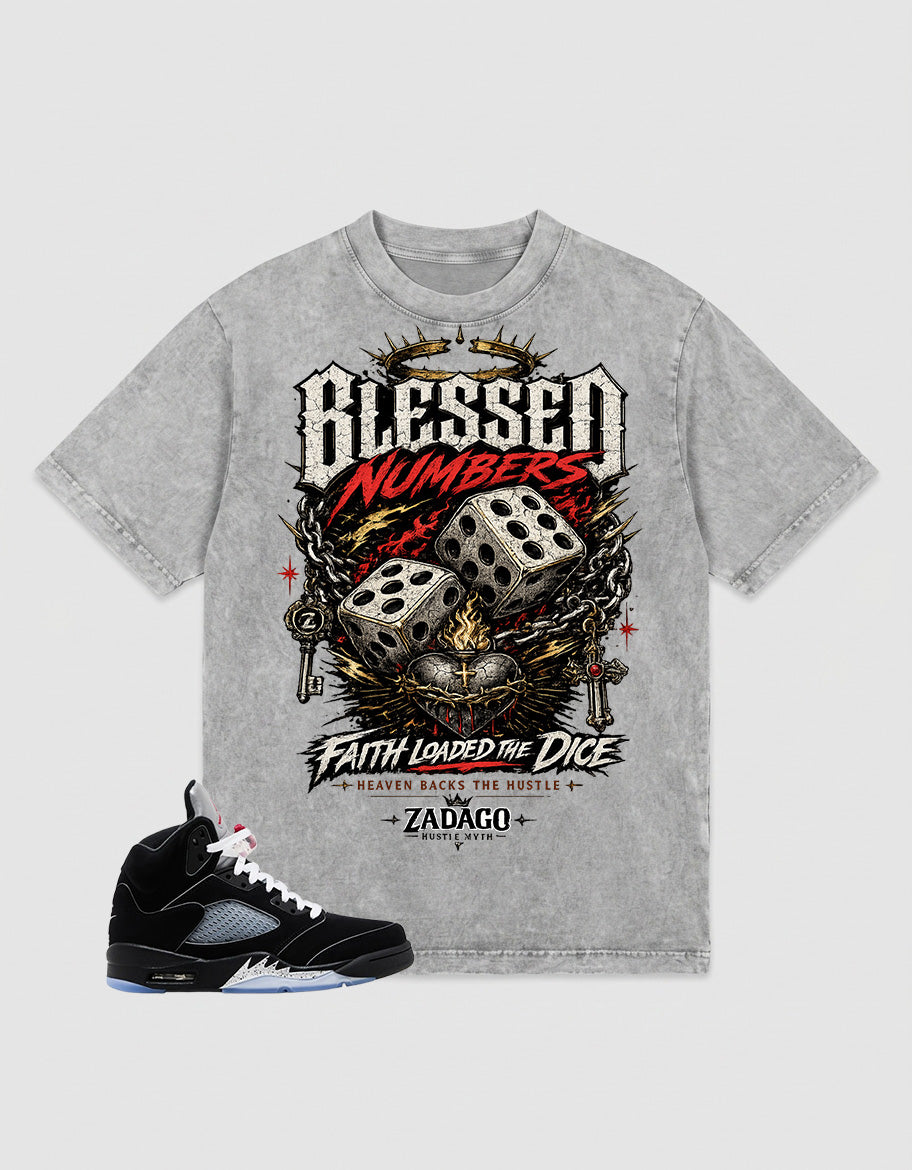 Washed T-shirt to Match Metallic Reimagined 5s - Blessed Numbers Graphic