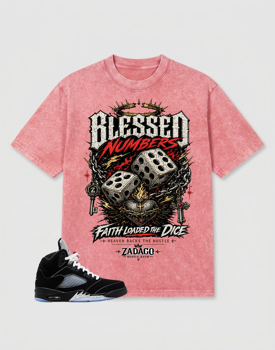 Washed T-shirt to Match Metallic Reimagined 5s - Blessed Numbers Graphic
