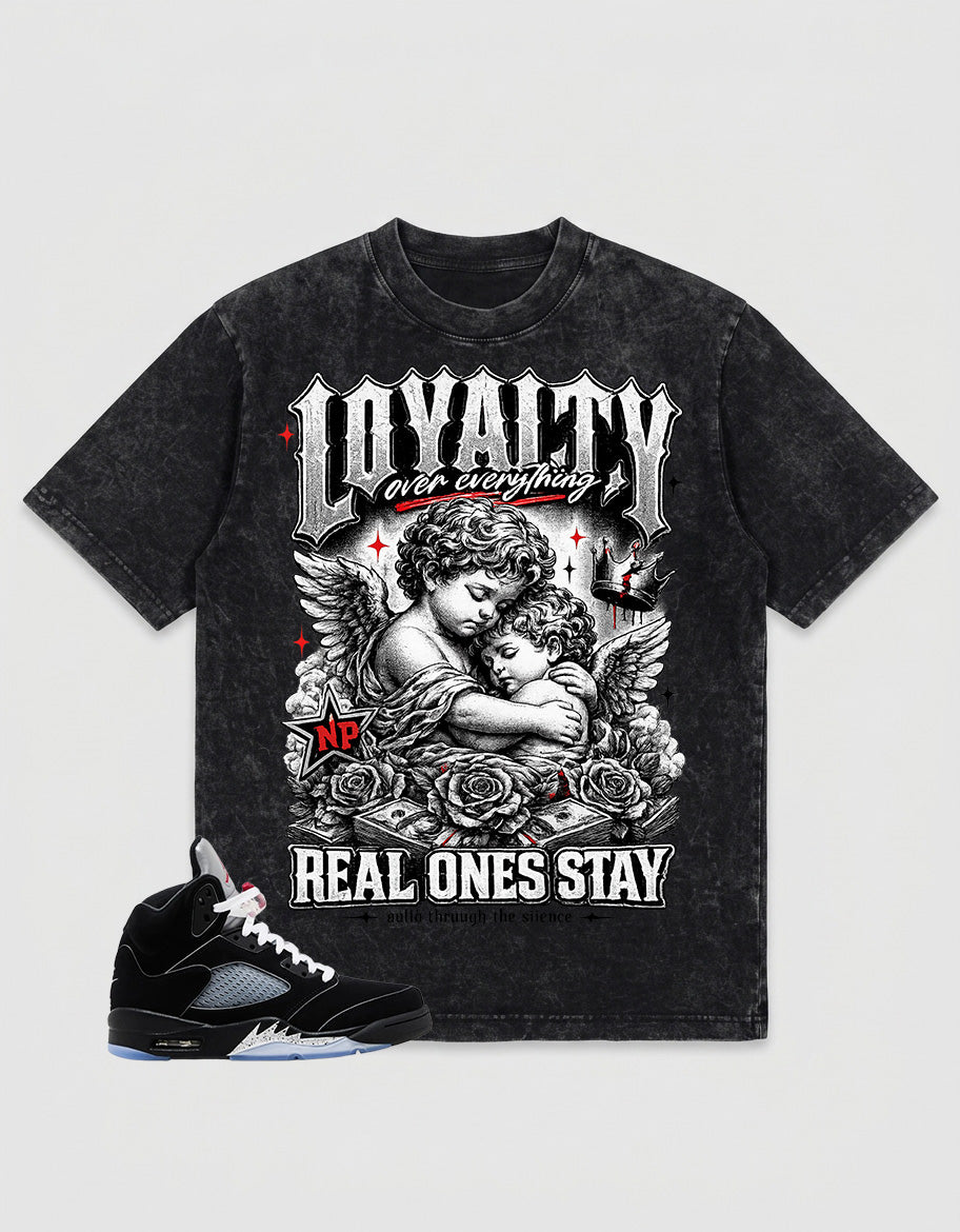 Washed Tee to Match Metallic Reimagined 5s - Loyalty Over Everything Graphic