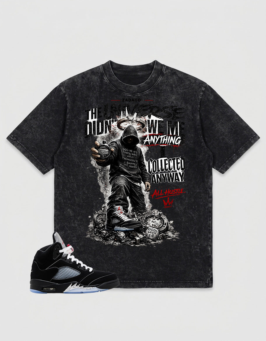 Washed T-shirt to Match Metallic Reimagined 5s - No Luck All Hustle Graphic