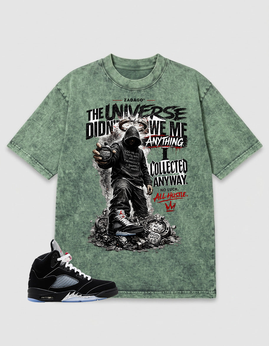 Washed T-shirt to Match Metallic Reimagined 5s - No Luck All Hustle Graphic