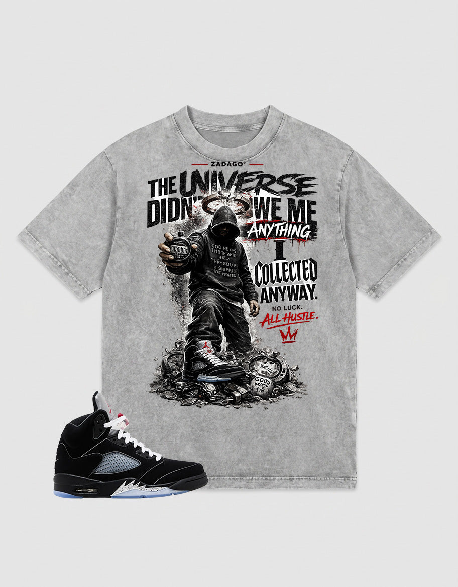 Washed T-shirt to Match Metallic Reimagined 5s - No Luck All Hustle Graphic