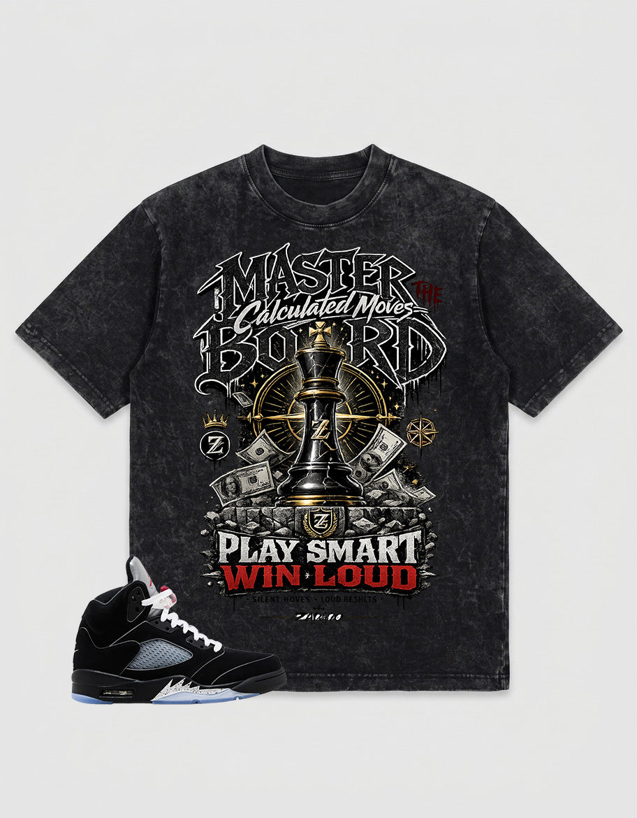 Washed T-shirt to Match Metallic Reimagined 5s - Play Smart Win Loud Graphic
